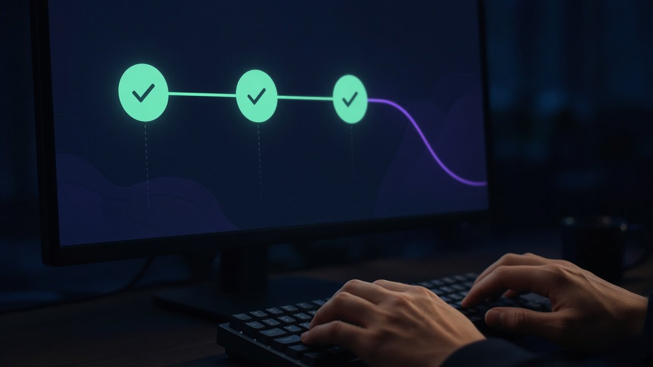 Monitor showing a deployment pipeline with three completed stages