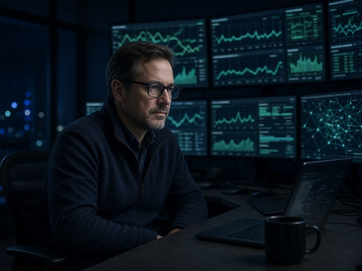 IT operations engineer monitoring dashboards in an operations centre